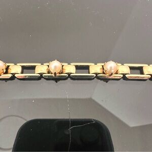 Vintage Faux Pearl Gold Tone Tennis Bracelet Art Deco Tank Track